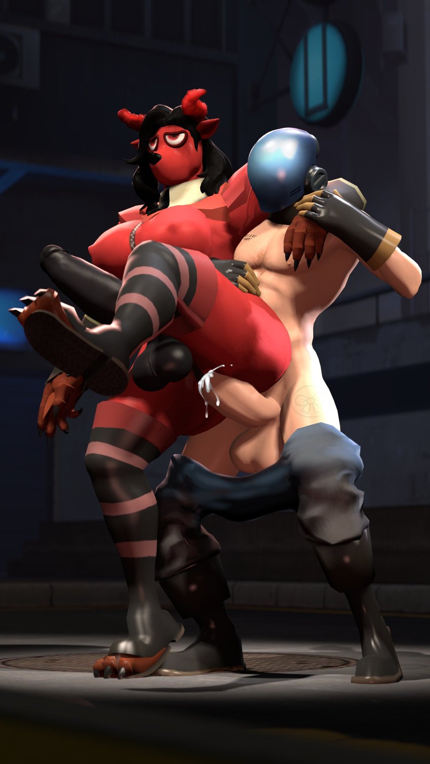 1boy 1futa 3d anal anal_sex balls big_balls big_penis cum cum_in_ass cum_inside female fempyro furry futa futanari intersex intersex/male male penis pyro revhearts source_filmmaker team_fortress_2 thigh_boots valve