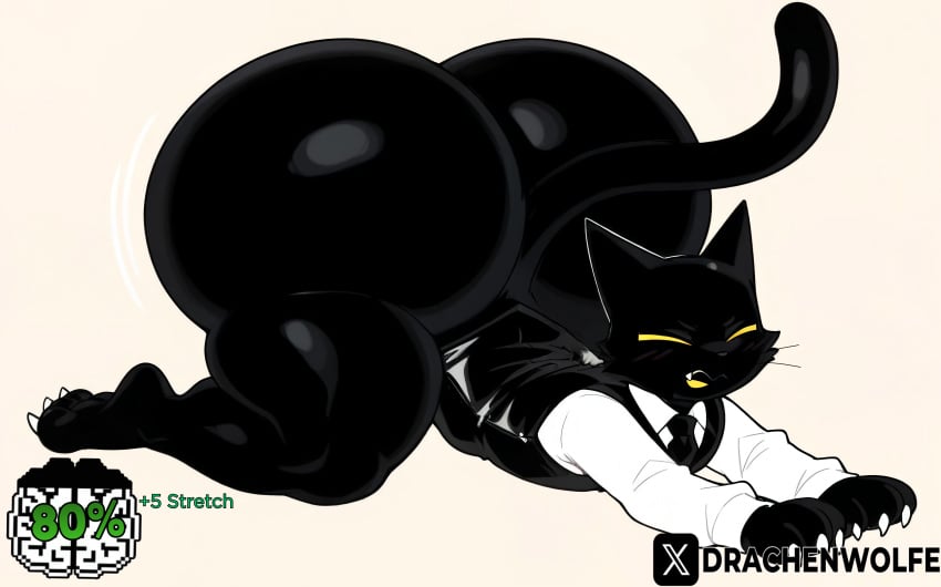 1boy animal_hospital anthro black_body black_fur butt cat claws clothed clothing domestic_cat drachenwolfe felid feline furry huge_ass hyper_ass male secret_agent_(animal_hospital) solo tail text toe_claws yellow_sclera