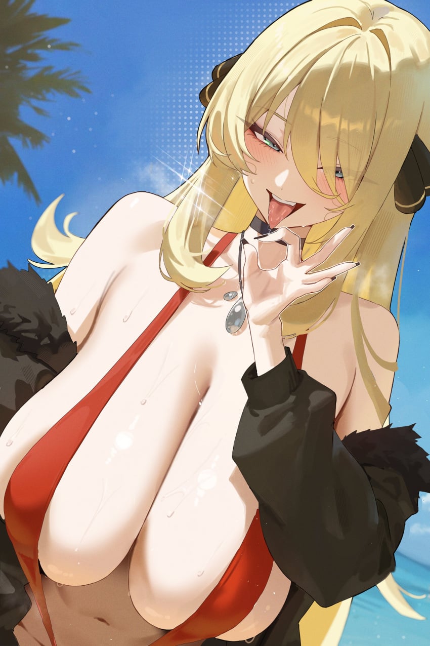 1girls anima_(togashi) bikini breasts cynthia_(pokemon) female female_focus female_only large_breasts light-skinned_female light_skin looking_at_viewer nintendo pokemon solo swimsuit wide_hips