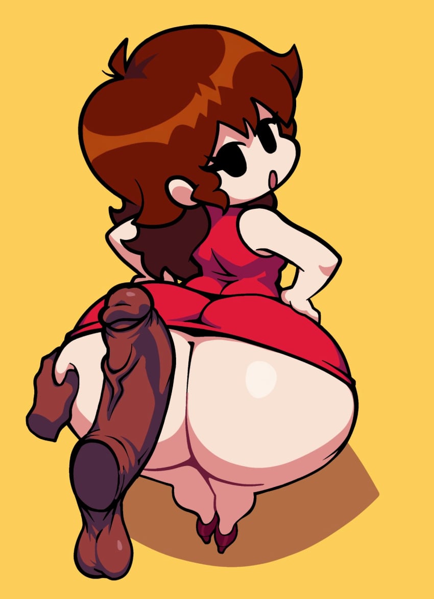 1boy 1girls about_to_pound_the_fuck_outta_em accurate_art_style ass ass_bigger_than_head ass_focus ass_out auburn_hair back back_view big_ass big_butt black_cock black_eyes bottomless bubble_ass bubble_butt butt cheating cheating_(relationship) cheating_female cheating_girlfriend clothed cute cute_and_sexy cute_female cyanu dark-skinned_male dark_skin digital_art digital_drawing digital_drawing_(artwork) disembodied_penis dress edit edited edited_art fat_ass female friday_night_funkin girlfriend_(fnf) girlfriend_(friday_night_funkin) heels imminent_cheating imminent_netorare imminent_ntr imminent_sex looking_at_viewer looking_back male mob_face netorare newgrounds no_panties no_underwear ntr open_mouth oversized_ass oversized_butt penis plapbait red_dress simple_background solo_female straight tagme underass white_skin yellow_background