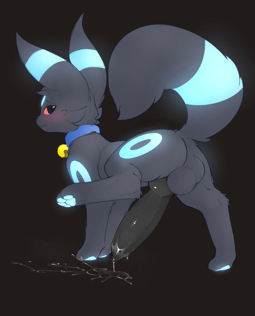 absurd_res animal_genitalia animal_penis anus aroused balls bell big_balls big_knot big_penis big_tail bioluminescence black_background black_nose black_penis black_pupils blue_collar blush bodily_fluids canid canine canine_penis cheek_tuft collar draco_(draco) eeveelution erection excessive_precum facial_tuft fan_character feral genital_fluids genitals glowing glowing_pawpads hi_res huge_balls huge_cock knot looking_back male mammal messy nintendo pawpads pdart penis pokémon_(species) pokemon pokemon_(species) pokemon_gsc precum precum_drip precum_on_ground precum_on_penis presenting presenting_penis pupils quadruped raised_leg raised_tail rear_view red_sclera shiny_pokemon simple_background solo standing tuft umbreon video_games