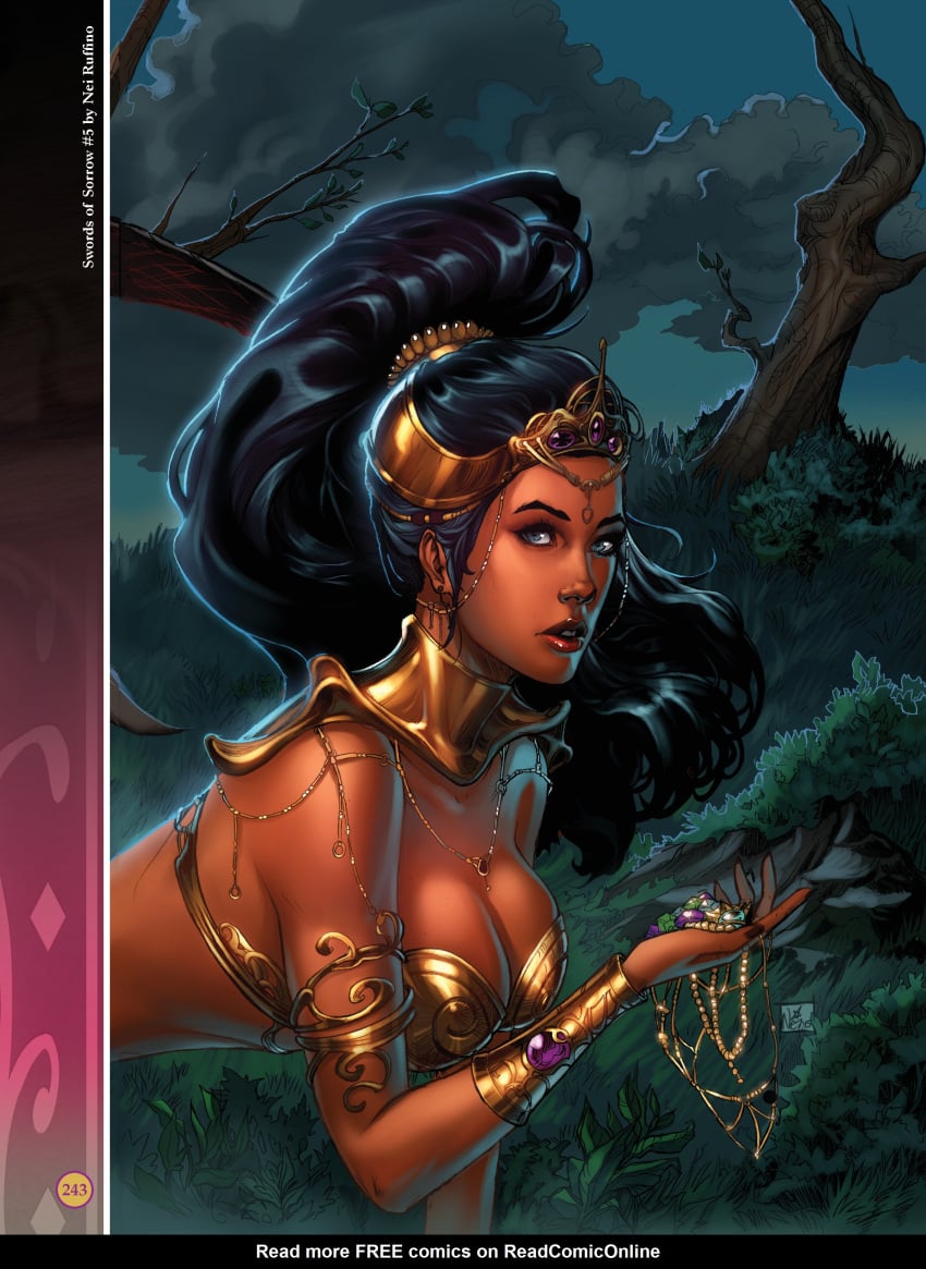 1girls a_princess_of_mars armlet barsoom black_hair blue_eyes bra bracelet cleavage dejah_thoris headdress jewelry john_carter_of_mars large_breasts long_hair looking_at_viewer martian nei_ruffino official_art pink_skin ponytail royalty shoulder_armor voluptuous