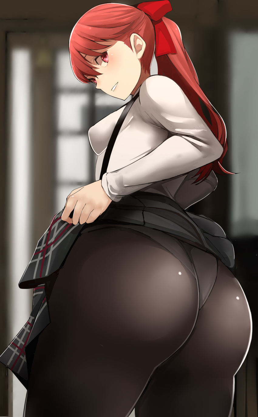 1girls ass atlus big_ass clothed clothed_female clothes clothing female female_focus female_only fully_clothed kasumi_yoshizawa large_ass long_hair nemu_(nebusokugimi) pantyhose persona persona_5 persona_5_royal red_eyes red_hair skirt skirt_lift solo solo_female solo_focus sumire_yoshizawa