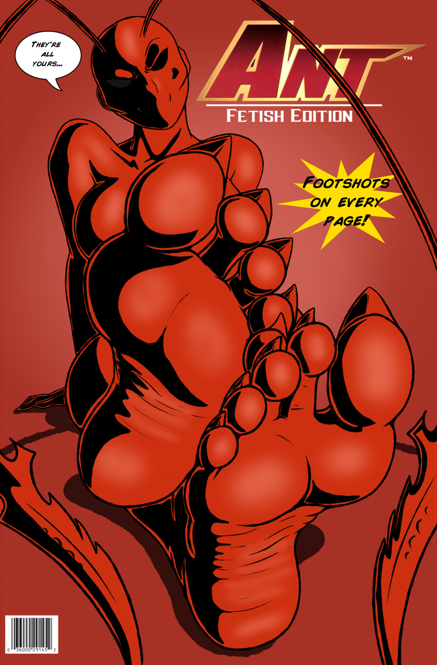 2015 5_toes absurd_res ant antennae_(anatomy) anthro arthropod barefoot big_feet biped black_eyes breasts claws comic_book dialogue digital_media_(artwork) featureless_breasts feet female foot_focus half-closed_eyes hi_res humanoid_feet hymenopteran insects looking_at_viewer narrowed_eyes non-mammal_breasts nude red_body red_claws red_skin soles solo teasing text toes zp92