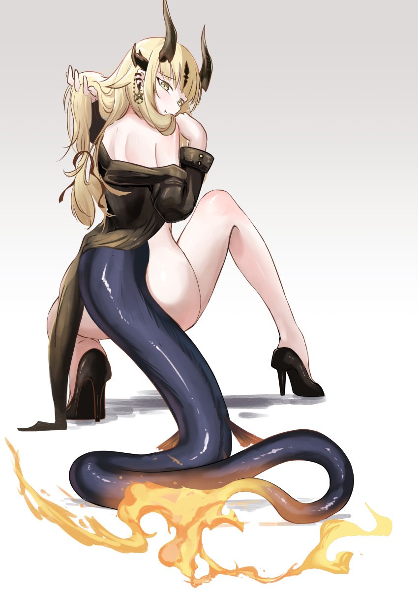 alternate_version_available arknights bottomless female female_only heels horns long_hair mumi-daohu reed_(arknights) tail