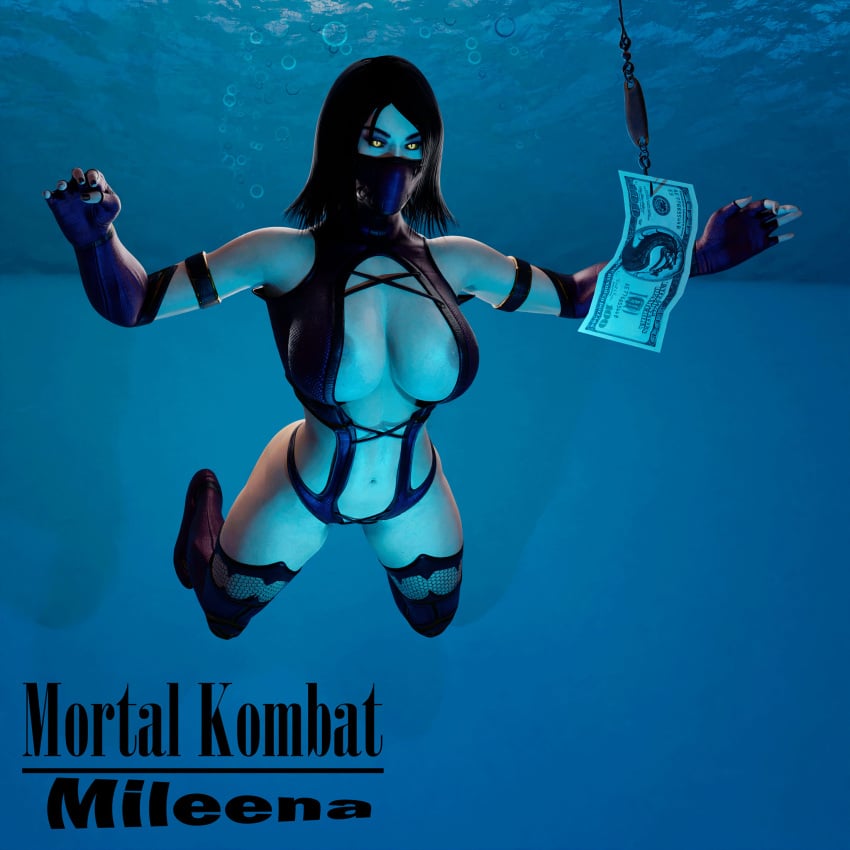 1girl album_cover big_breasts female female_only mileena mortal_kombat mortal_kombat_(2011) nevermind_parody vix_line what yellow_eyes