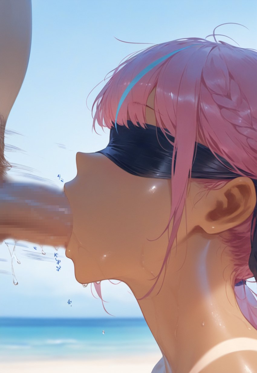 1boy ai_generated blue_hair blurry braid censored day depth_of_field erection fellatio female from_side hololive male_pubic_hair meyro minato_aqua mosaic_censoring multicolored_hair ocean oral penis pink_hair portrait pubic_hair solo_focus straight testicles two-tone_hair virtual_youtuber