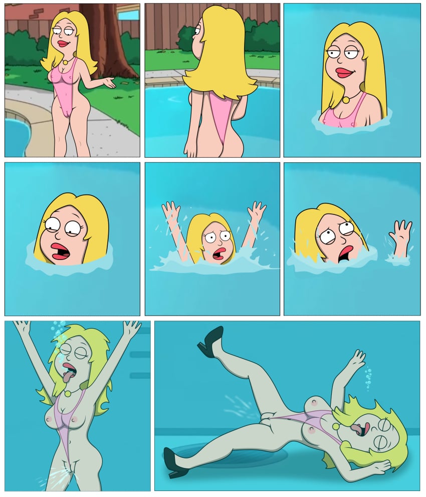 1girls 20th_century_fox ahe_gao american_dad big_pussy blonde_hair cameltoe drown drowning female francine_smith one-piece_swimsuit outdoor_pool pool sexfightfun solo swimsuit swimsuit_pull underwater water wedgie