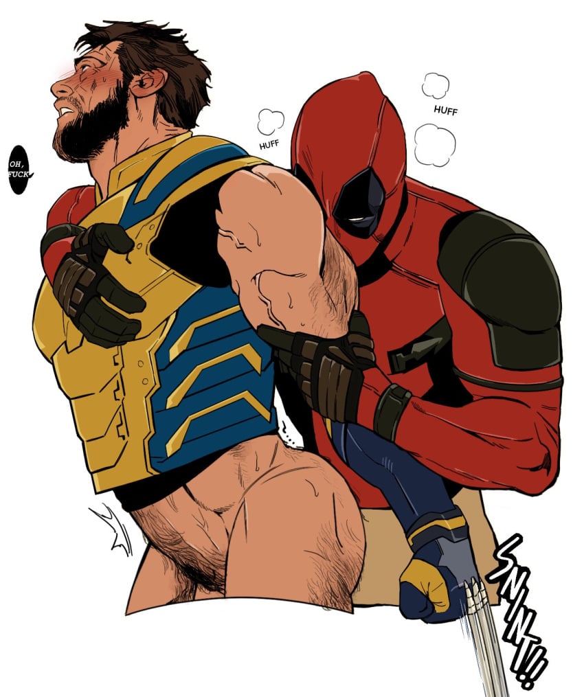 2boys anal anal_penetration anal_sex arm_grab ass bara beard blush blushing body_hair bonjourdraws bottomless claws daddy deadpool deadpool_&_wolverine_(2024) dialogue dialogue_bubble dilf eye_roll eyes_rolling_back facial_hair gay grabbing_another's_arm grabbing_arm hairy hairy_arms hairy_ass hairy_male hairy_stomach hairy_thighs hand_on_another's_chest hand_on_chest hand_on_pec happy_trail human human_only male male/male male_focus male_only male_penetrating male_penetrating_male manly marvel marvel_cinematic_universe marvel_comics mature mature_male moaning muscular muscular_male pubic_hair rolling_eyes sex sex_from_behind simple_background sleeveless_shirt snorting superhero_costume white_background wolverine_(x-men) x-men yaoi