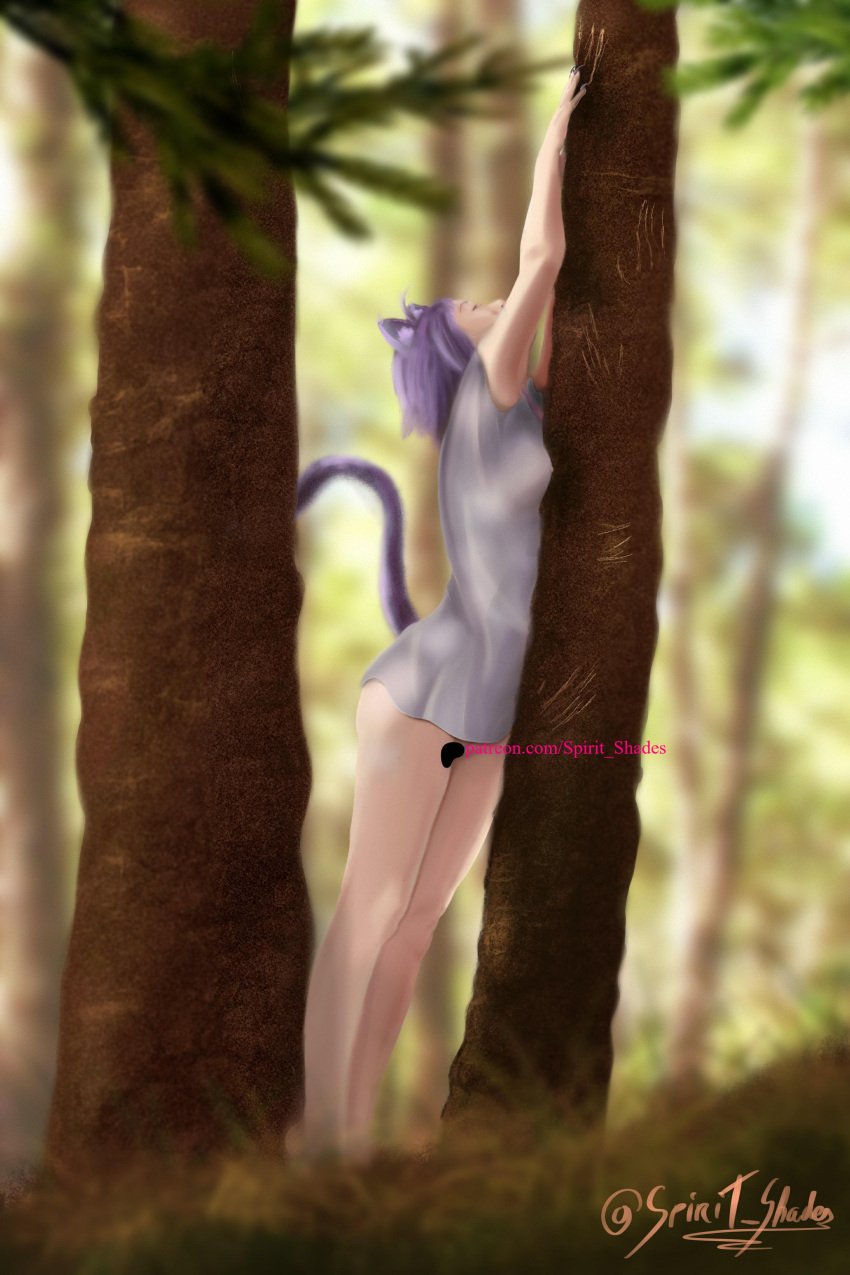 catgirl hololive nekomata_okayu nipple_outline patreon patreon_logo pubic_hair purple_hair shirt_lift spirit_shades virtual_youtuber