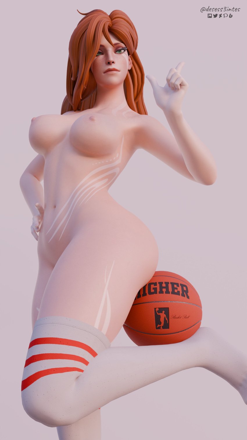 1girls 3d 9:16 basketball basketball_(ball) desess3intes dota_2 green_eyes hand_on_hip looking_back looking_down loser_gesture orange_hair pale-skinned_female pale_skin solo standing standing_on_one_leg tagme thighhighs white_thighhighs windranger