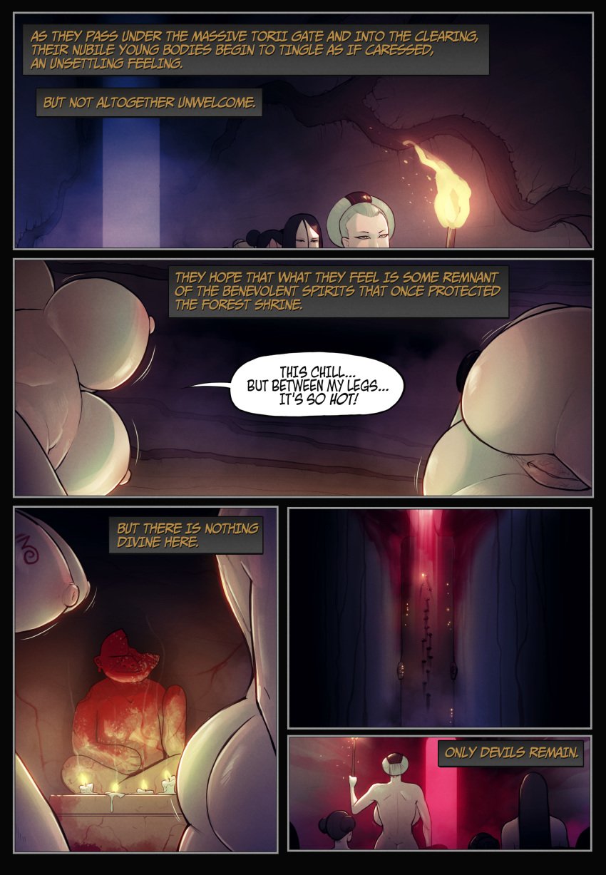 15girls 6+girls areolae asian_mythology big_ass big_breasts breasts comic devil_hs english_text female female_only huge_breasts japanese_mythology large_breasts multiple_girls nipples nude oni pussy slutwr1ter speech_bubble tagme text