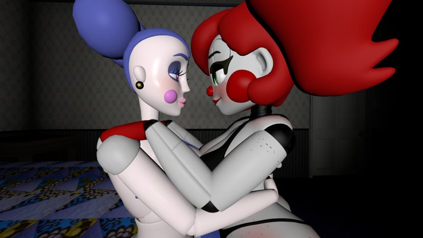 2girls 3d animatronic ballora ballora_(fnafsl) ballora_(spiderjunior10) bedroom_eyes circus_baby circus_baby_(fnaf) female female_only five_nights_at_freddy's imminent_sex looking_at_another nude summer_of_87_baby