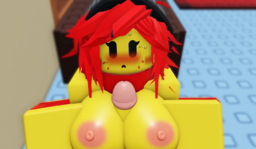 1boy 1girls 3d areolae bandages beanie black_beanie blush boobjob breasts female genderswap_(mtf) male nipples paintmaster_(the_battle_bricks) paizuri penis red_hair roblox roblox_game robloxian rule_63 self_upload sex tagme the_battle_bricks tumore wompwompsad yellow_body yellow_skin