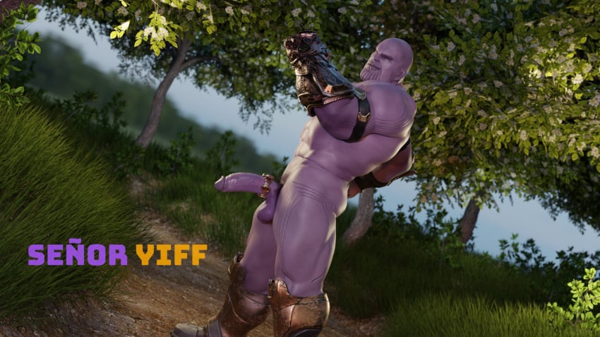 1boy bald balls cock_ring dissenter3d male male_only marvel marvel_comics muscular muscular_male naked naked_male nude nude_male penis purple_body purple_skin solo solo_male supervillain thanos