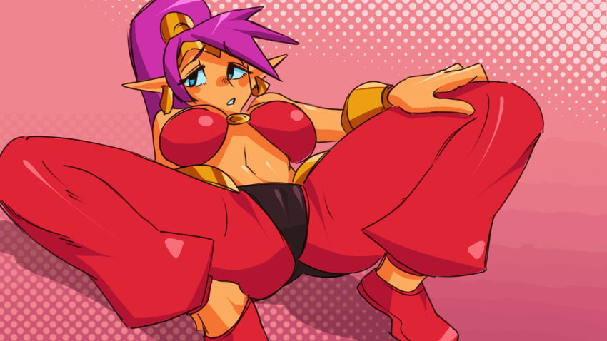 1girls animated arabian_clothes big_breasts big_hair blue_eyes bracer breasts dancer dark-skinned_female dark_skin earrings female genie harem_pants highres hoop_earrings jewelry large_breasts midriff moxydrawsmore navel o-ring o-ring_top pants pointy_ears purple_hair shantae shantae_(character) solo tagme thrusting tiara