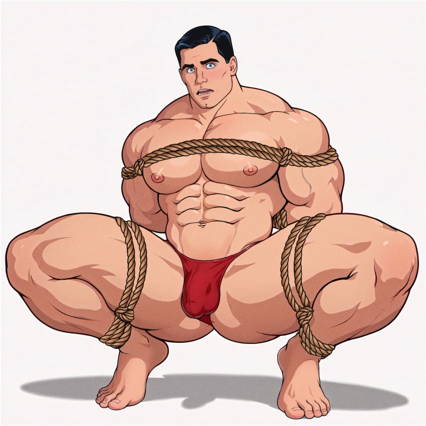 archer archer_(series) avisgents barely_clothed big_pecs bondage bound bulge legs_apart male male_focus male_only muscular muscular_male rope_bondage solo_male sterling_archer thong tied_up underwear