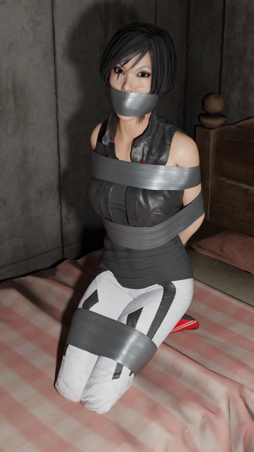 1girls 3d blender_(software) bondage clothed duct_tape faith_connors faith_connors_(mirror's_edge_catalyst) female female_only gag gagged mirror's_edge mirror's_edge_catalyst solo tape tape_bondage tape_gag taped_mouth theblendertaper