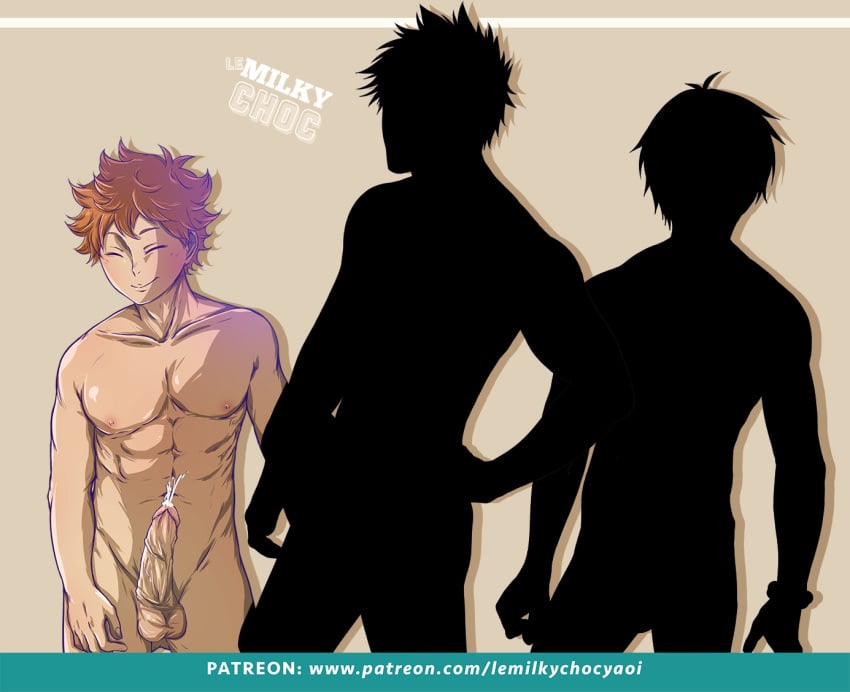 3boys balls closed_eyes cum ginger haikyuu!! lemilkychoc male male_only nude orange_hair penis shoyo_hinata silhouette team uncensored yaoi