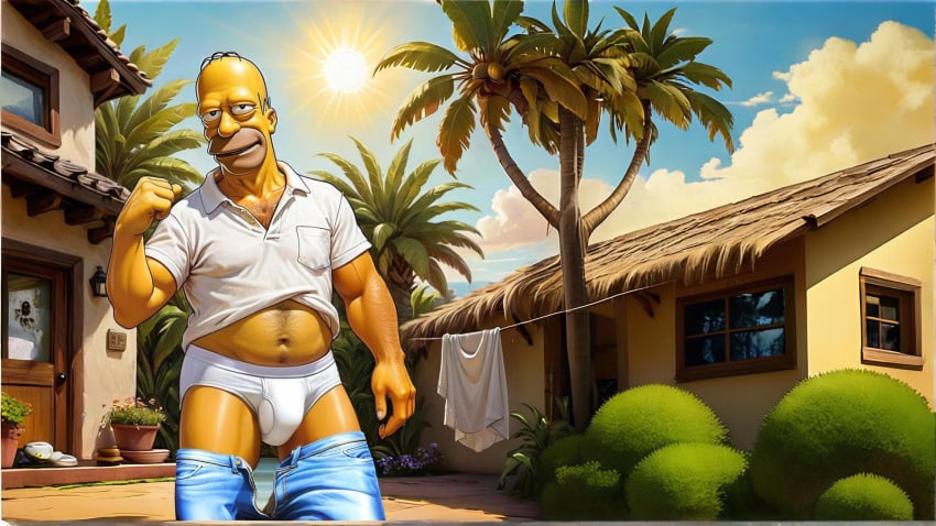 ai_generated briefs bulge dad_bod hairy homer_simpson male male_focus male_only tagme the_simpsons underwear