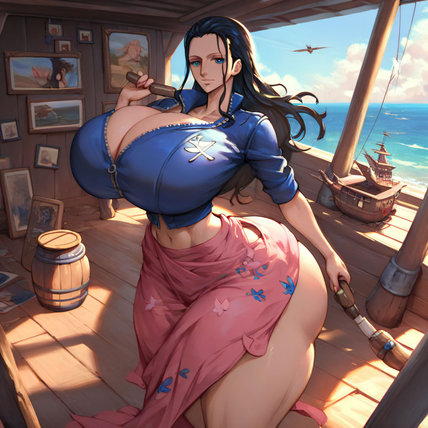 1girls ai_generated big_ass big_breasts black_hair blue_eyes cropped_jacket curvaceous curvy_female dress dress_slit female female_only large_breasts light-skinned_female light_skin long_hair nico_robin no_panties one_piece outdoors smoke696 thick thick_thighs voluptuous voluptuous_female wide_hips