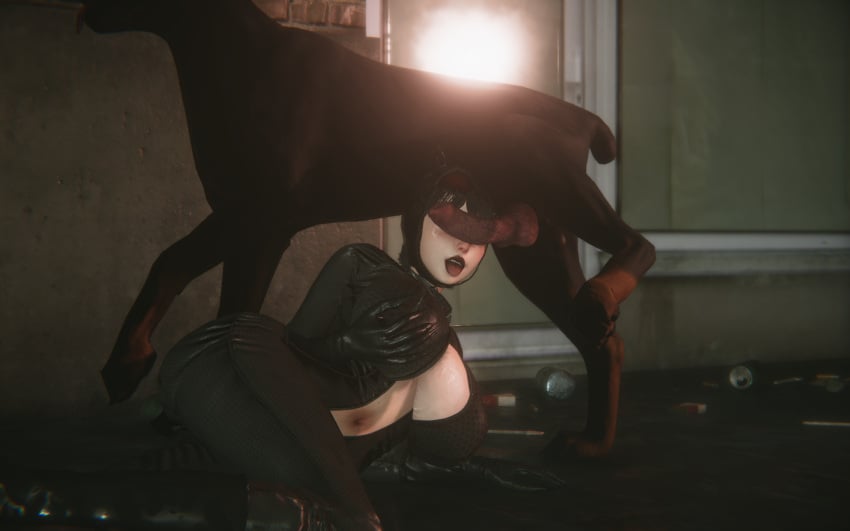 1animal 1girls 3d alley animal_genitalia batman:_arkham_knight batman_(series) big_breasts big_penis breasts catwoman catwoman_(arkham) catwoman_(arkham_knight) cock_worship dc dc_comics dog_penis female honey_select_2 huge_cock interspecies knot night oral penis pleasure_face selina_kyle suit viktorkrev zoophilia