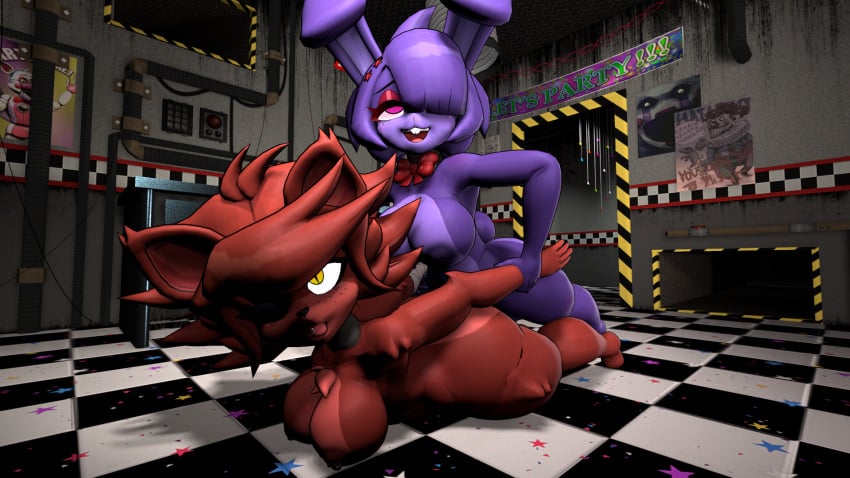 1futa 2girls 3d animatronic anthro big_ass bonfie_(cryptia) bonnie_(cally3d) bonnie_(fnaf) breasts buckteeth cum cum_inside fexa_(cryptia) five_nights_at_freddy's fnaf foxy_(cally3d) foxy_(fnaf) fredina's_nightclub futa_only futanari hi_res intersex machine mammal nipples open_mouth penetration penis robot scottgames