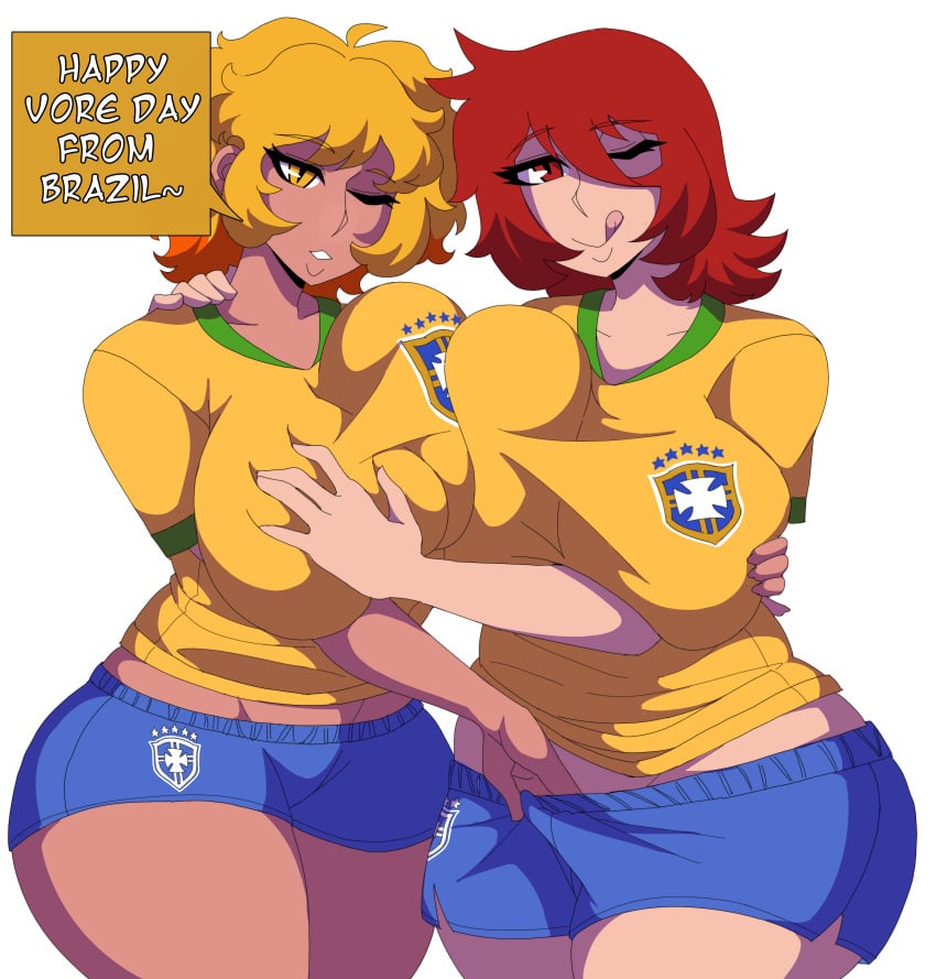 2girls big_ass big_breasts comic comic_page female_pred female_prey huge_ass huge_breasts hyper_ass hyper_breasts nipple_bulge simple_background sunnyhero thick_ass thick_thighs voluptuous vore