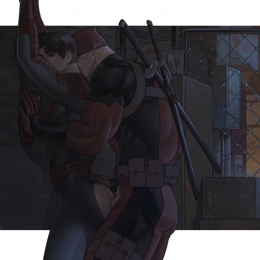 anal anal_sex deadpool gay gay_sex lkikai male male/male male_only marvel marvel_comics peter_parker pinned_against_wall pinned_to_wall public_sex scars scars_all_over spider-man wade_wilson