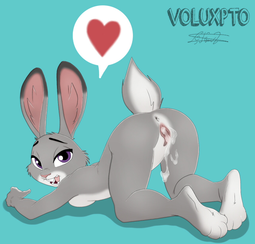 anthro anus ass ass_up bodily_fluids breasts cum cum_in_pussy cum_inside disney feet female fur genital_fluids genitals heart hi_res judy_hopps lagomorph leporid love mammal presenting presenting_anus presenting_hindquarters presenting_pussy pussy rabbit raised_tail sex small_breasts solo solo_female twitter voluxpto zootopia