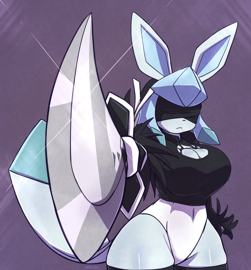 big_breasts breasts cleavage eeveelution female furry glaceon huge_breasts oreon_smol pokemon pokemon_(species) thick_thighs wide_hips yorha_2b_(cosplay)