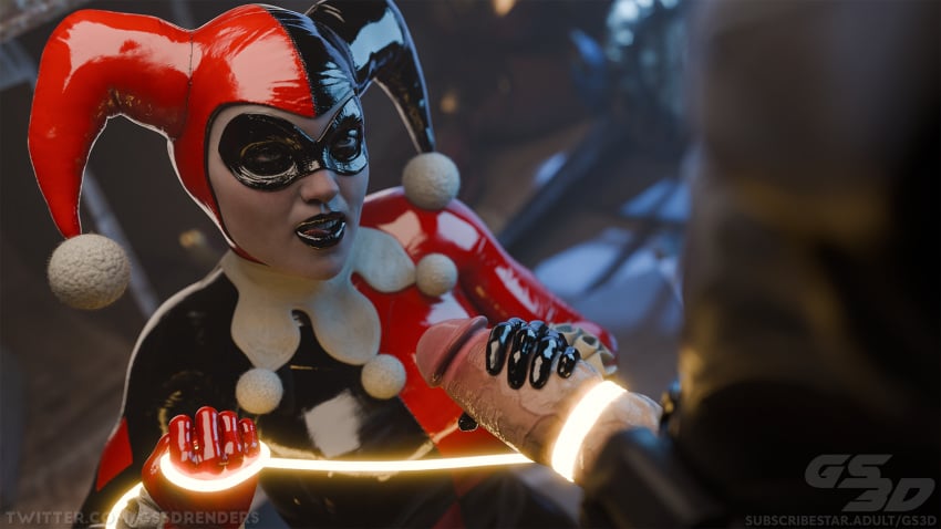 3d 3d_(artwork) 3dx batman batman:_arkham_knight batman_(series) bondage dc dc_comics dominant dominant_female female_focus femdom gs3d harley_quinn harley_quinn_(classic) harley_quinn_(injustice) injustice_2 lasso lasso_of_truth male male_sub malesub penis