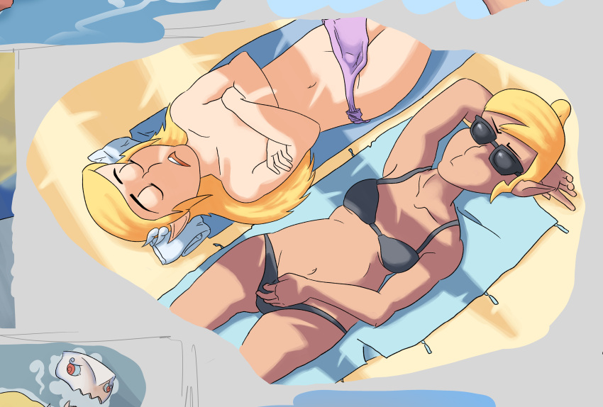 2girls bwooper1 female female_only multiple_girls nintendo panties princess_zelda swimsuit swimwear tetra the_legend_of_zelda toon_zelda topless wind_waker