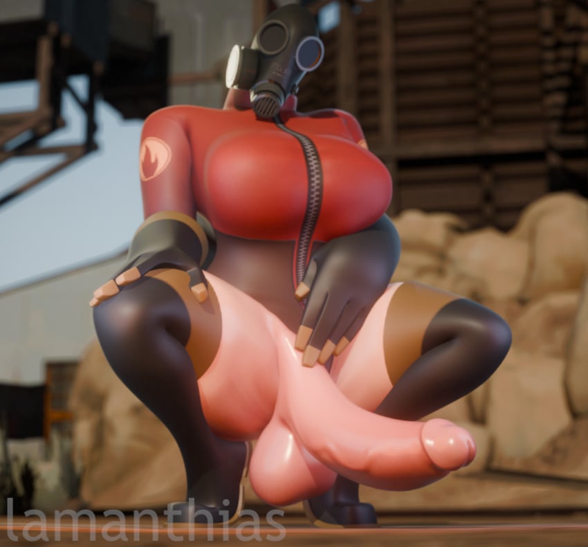 3d big_balls big_breasts big_penis blender clothing_aside fempyro futanari gas_mask gloves lamanthias large_balls large_breasts large_penis latex light-skinned_futanari partially_clothed pyro solo solo_futa squatting team_fortress_2 thighhigh_boots valve veiny_penis