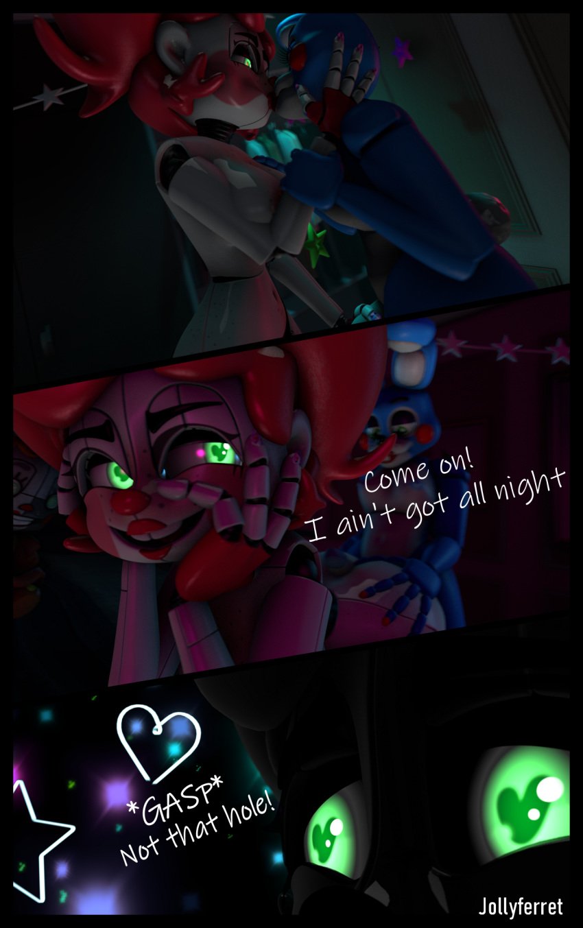 3d anal animatronic baby_(fnafsl) circus_baby circus_baby_(fnaf) comic comic_page fetish five_nights_at_freddy's five_nights_at_freddy's:_sister_location freckles girly green_eyes gynoid heart heart-shaped_pupils jollyferret kink male night particles penetration so87baby star straight summer_of_87_baby toy_bonnie_(fnaf)