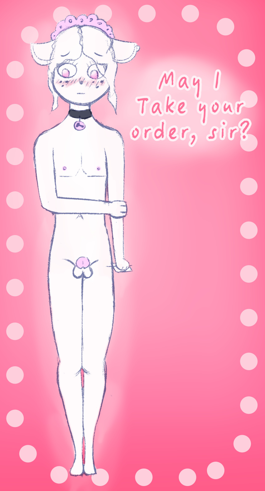 1boy 1male absurd_res accessory animal_humanoid anthro balls balls_outline blush clothing collar collar_only collar_ring collar_tag dominant_pov domination ear_piercing ear_ring ears_down embarrassed erection eyebrows eyelashes eyewear feet femboy femboy_hooters first_person_view freckles freckles_on_face genital_outline genitals girly hair hair_accessory hair_over_eye hairband hand_holding hat hat_only headband headgear headgear_only headwear headwear_only hi_res holding_object humanoid looking_aside looking_away looking_down maid_headdress maid_uniform male male_only male_solo mammal mammal_humanoid mostly_nude mouse mouse_humanoid murid murid_humanoid murine murine_humanoid navel nipples nude obey one_eye_obstructed penis piercing pink pink_background pink_collar pink_eyes pink_headband pink_nipples pink_penis pivoted_ears rodent rodent_humanoid shy simple_background slim small_feet small_waist solo solo_focus solo_male speech_bubble standing tag tagme tall text text_border textured_background thaurium uniform waiter waitress_outfit