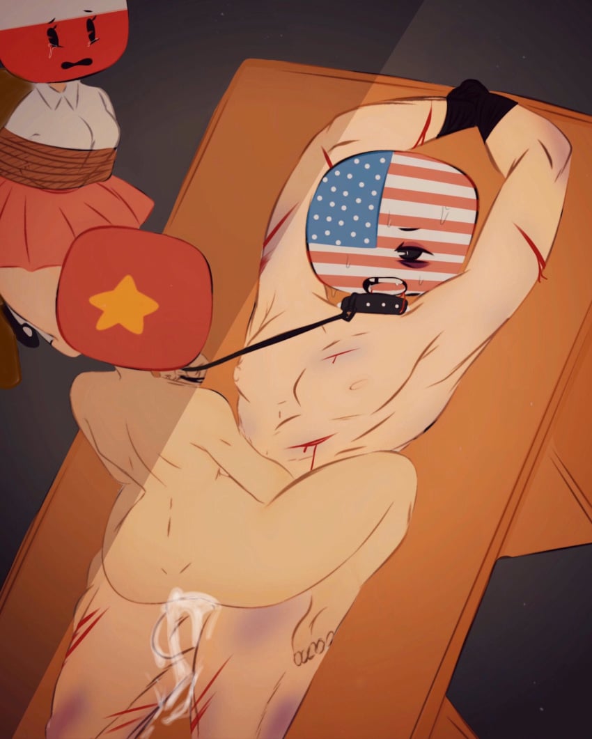 1boy 2girls american_flag bleeding blood bruise choker clothed_female_nude_female clothed_female_nude_male collar_and_leash countryhumans countryhumans_girl cowgirl_position cuckquean cuckquean_rape cum cum_in_pussy cum_inside dimples_of_venus femdom flawsy forced_to_watch injury leash male malesub miniskirt pleated_skirt poland_(countryhumans) polish_flag rape reverse_rape straight tagme tears tied_up united_states_of_america_(countryhumans) vaginal vaginal_penetration vietnam_(countryhumans) vietnamese_flag