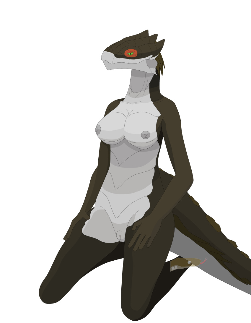 absurd_res alpha_channel anthro breasts brown_body crocodile_skink female genitals green_eyes hi_res humanoid_genitalia lizard pussy red-eyed_crocodile_skink reptile scalie skink solo thegamingzilla