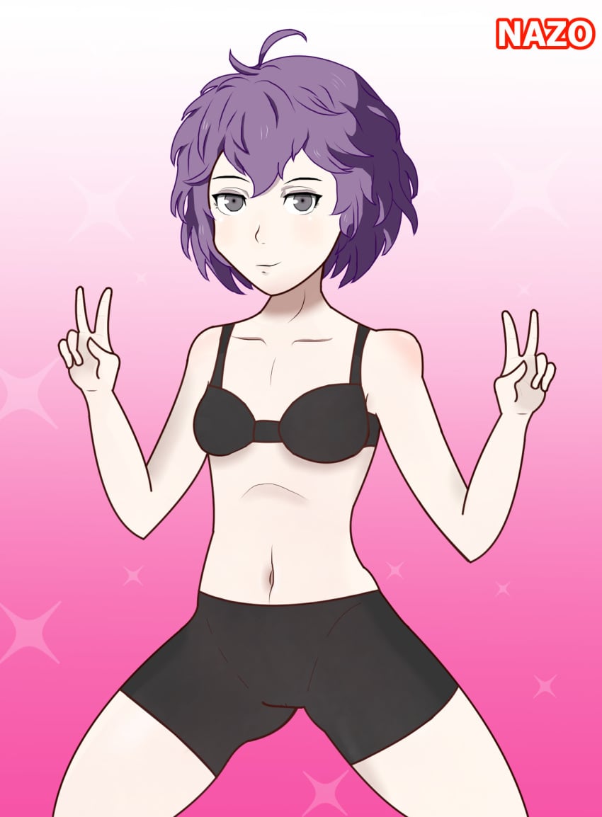 1girls bernadetta_von_varley female female_only fire_emblem fire_emblem:_three_houses grey_eyes nazosempai nintendo peace_sign purple_hair solo underwear