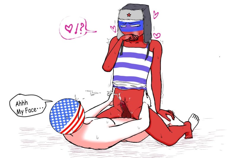 2boys anal anal_sex balls barefoot blush countryhumans cowgirl_position cum cum_on_face cum_while_penetrated embarrassed erection eyewear feet gay glasses male male/male penetration penis riding riding_penis russia_(countryhumans) sex shaking shirt spread_legs sunglasses tank_top united_states_of_america_(countryhumans) weedank yaoi