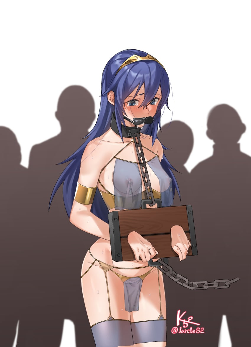 1girls armlet bare_shoulders bare_thighs bell bells bit_gag bitch_taken_for_walk blue_eyes blue_hair blush bondage breasts breasts_outside breasts_visible_through_clothing chain_leash chains collar crowd crying embarrassed_nude_female enslaved_royal exhibitionism fire_emblem fire_emblem_awakening forced_presentation functionally_nude functionally_nude_female gag gagged garter_belt garter_straps harem_girl harem_outfit humiliation k52 larcles2 leash long_hair lucina_(fire_emblem) medium_breasts mouth_gag nintendo nipple_bells nipple_piercing nipple_weights nipples nipples_visible_through_clothing pelvic_curtain piercing pokies public public_humiliation public_nudity pussy pussy_visible_through_clothes restrained royalty saliva see-through see-through_clothing see-through_panties skimpy skimpy_clothes slave small_breasts spoils_of_war stockings stocks tearing_up tears thighhighs thighs tiara veil wrist_cuffs