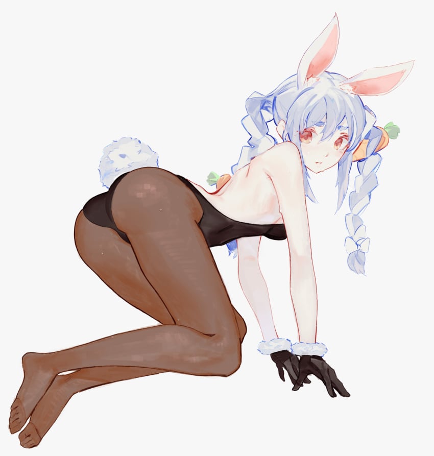 1girls barefoot bunny bunny_ear bunny_ears bunny_girl bunny_tail bunnysuit carrot doomfest gloves hololive hololive_fantasy hololive_japan pantyhose red_eyes small_ass solo_female twintails usada_pekora virtual_youtuber white_background white_hair wrist_cuffs