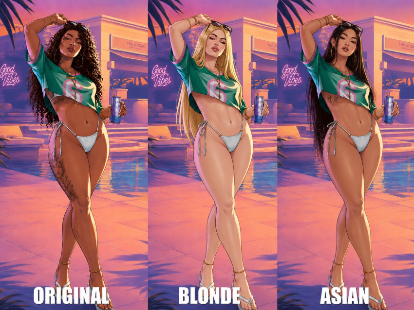 ai_assisted ai_generated asian asian_female big_ass bikini black_hair blonde_hair brown_hair crop_top curly_hair dark-skinned_female edit female female_only grand_theft_auto grand_theft_auto_vi latina latina_female light-skinned_female official_art thick_thighs vice_city_cover_girl voluptuous
