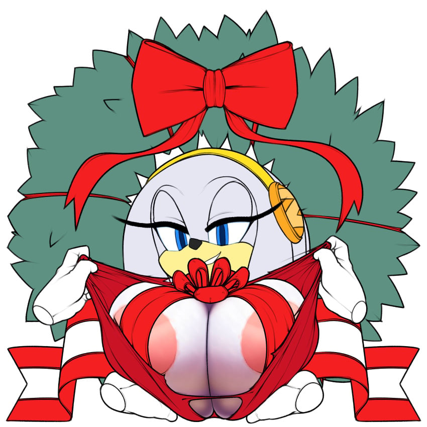 anthro big_breasts breast_grab christmas gift huge_breasts large_breasts marthedog presenting project_x_love_potion_disaster sega sonic_(series) zeta_the_echidna