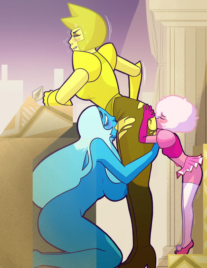 1futa 2girls ahe_gao alien anilingus blowjob blue_diamond_(steven_universe) blue_plate_special deepthroat diamond_authority dripping_wet edit eyes_closed eyes_half_open eyes_rolling_back fellatio female female_on_futa futanari gem_(species) hands_on_ass hands_on_thighs inkershike oral oral_sex pink_diamond_(steven_universe) pyramid_position rimming size_difference standing_anilingus steven_universe tagme tiptoes torn_clothes under_the_table wet yellow_diamond_(steven_universe)