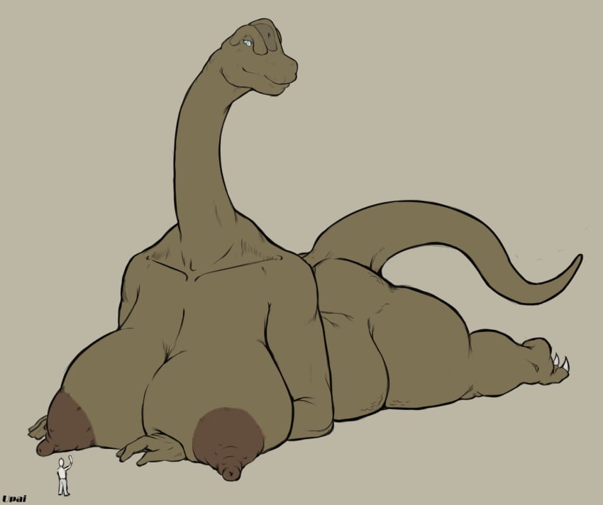 anthro big_breasts big_nipples brachiosaurid brachiosaurus breasts dinosaur female huge_breasts long_neck lying nipples non-mammal_breasts nude overweight overweight_anthro overweight_female reptile sauropod scalie smile solo upai