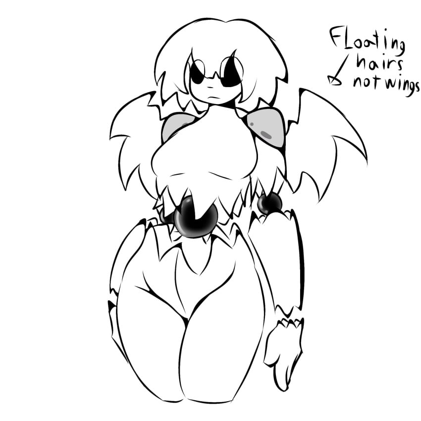 2024 anthro balaluga breasts curvy_figure digital_media_(artwork) empty_eye_sockets english_text eye_socket female floating_hands floating_torso hair humanoid liketosaye no_nipples orb shoulder_pads solo solo_female standing text the_battle_cats white_body white_skin