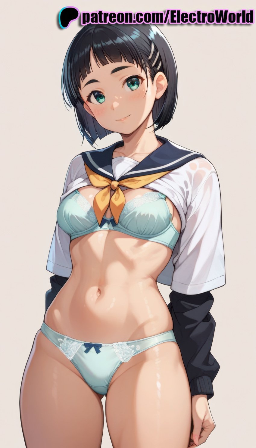 1girls ai_generated black_hair bob_cut curvaceous curvy curvy_body curvy_female electroworld female female female_focus female_only highres inviting_to_sex kirigaya_suguha panties seductive seductive_look seductive_pose shiny_skin solo solo_female sword_art_online uncensored underwear voluptuous voluptuous_female