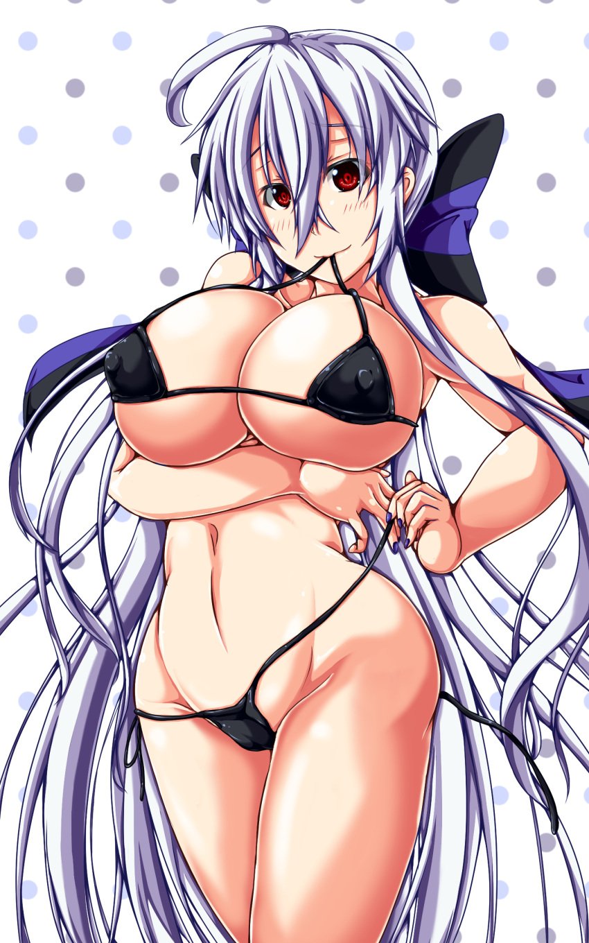 1female big_breasts bikini nipples_bulge red_eyes vocaloid white_hair yowane_haku