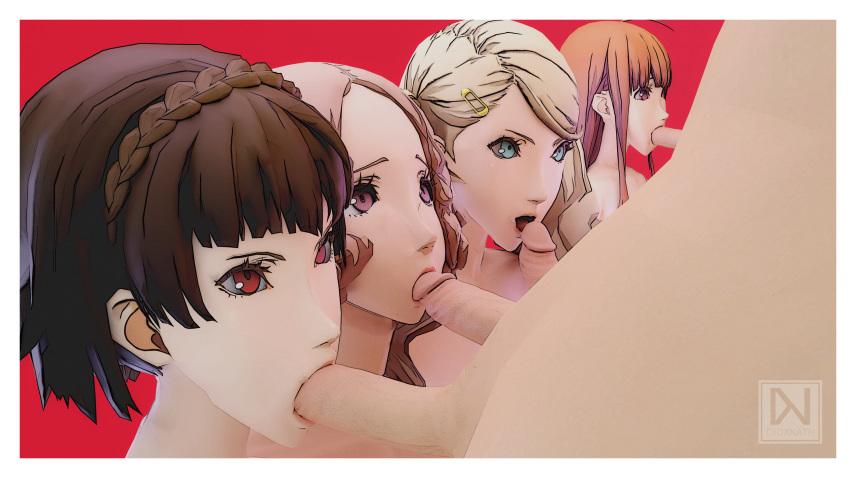 3d 4girls ann_takamaki blender dioxnath faceless_male fellatio haru_okumura makoto_niijima multiple_girls persona persona_5 sakura_futaba